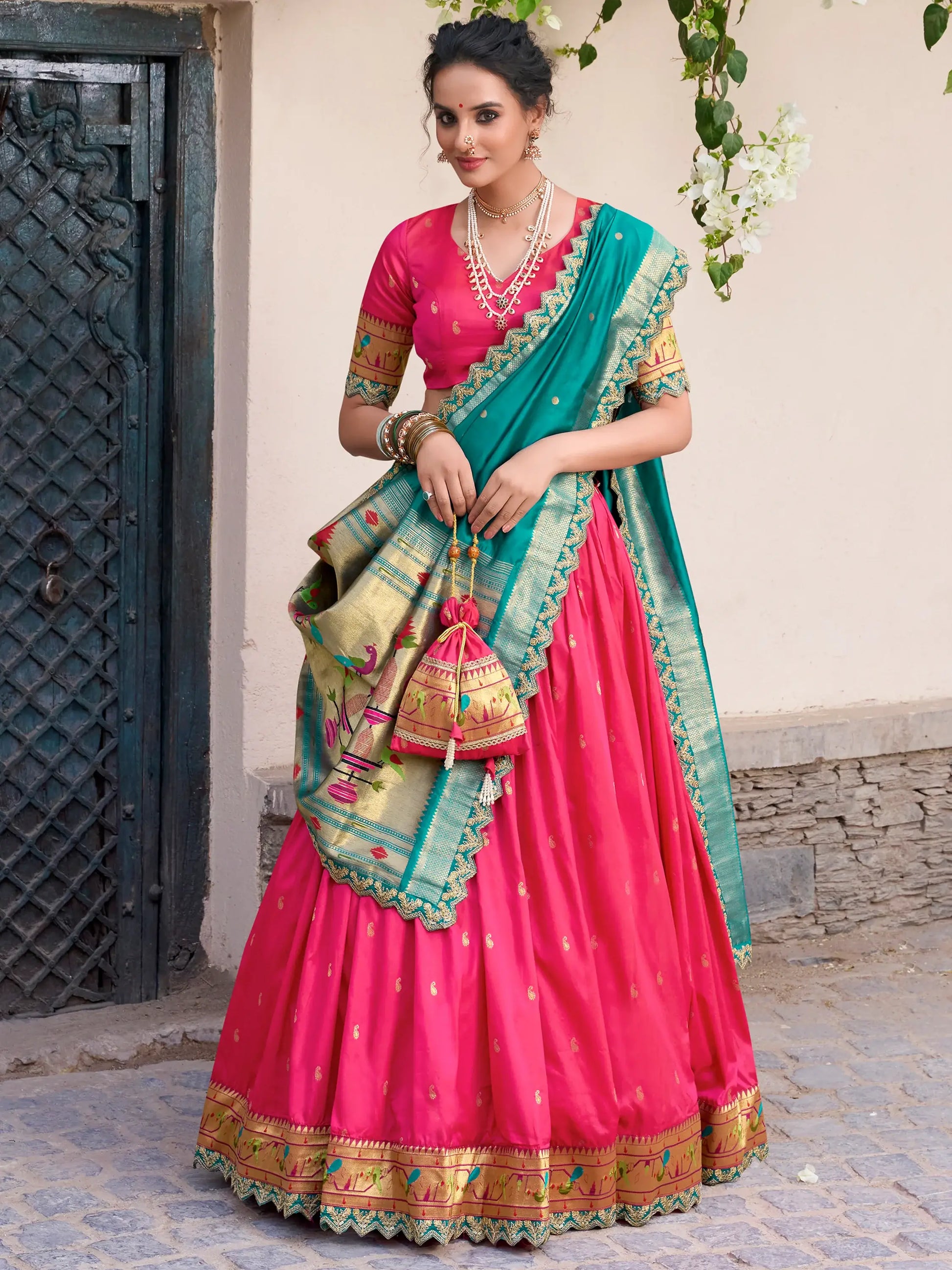 Graceful Pink Zari Weaving Silk Wedding Lehenga Choli With Dupatta - Zeel Clothing