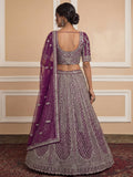 Graceful Purple Thread Embroidery Net Reception Wear Lehenga With Blouse