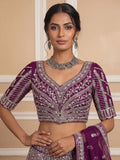 Graceful Purple Thread Embroidery Net Reception Wear Lehenga With Blouse