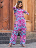 Graceful Rani Pink Digital Printed Cotton Top Palazzo Co-Ord Set - Zeel Clothing