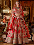 Graceful Red Sequins Silk Bridal Lehenga Choli With Double Dupatta