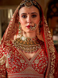 Graceful Red Sequins Silk Bridal Lehenga Choli With Double Dupatta