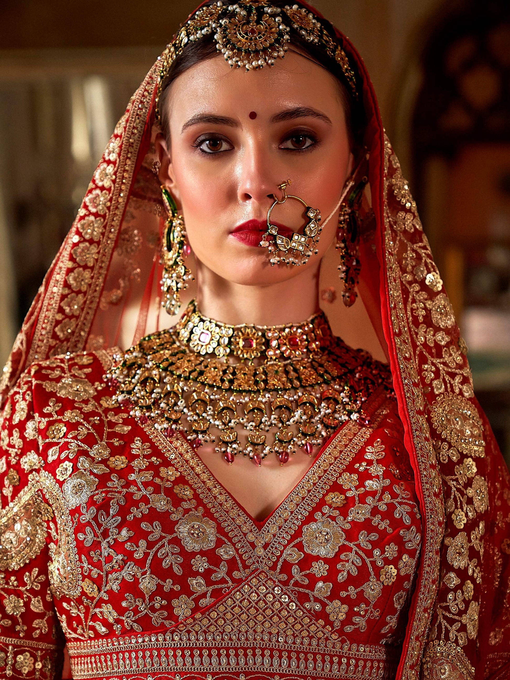 Graceful Red Sequins Silk Bridal Lehenga Choli With Double Dupatta