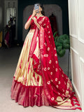 Graceful Red Shibori Printed Dola Silk Festival Wear Lehenga Choli - Zeel Clothing