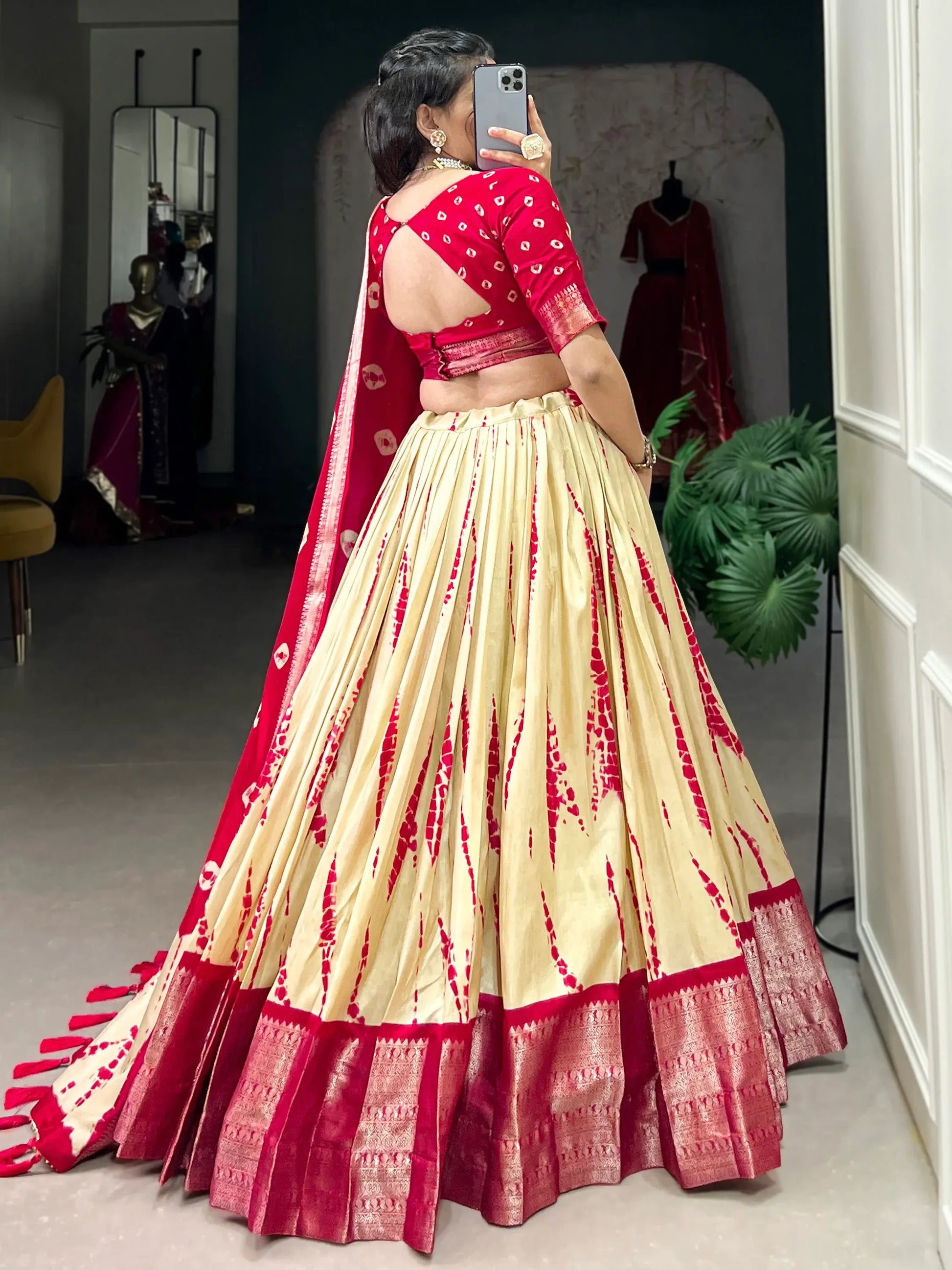 Graceful Red Shibori Printed Dola Silk Festival Wear Lehenga Choli - Zeel Clothing