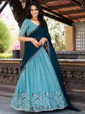 Graceful Sky-Blue Thread Work Organza Event Wear Lehenga Choli - Zeel Clothing