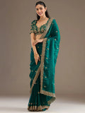 Graceful Teal Green Sequins Work Tissue Engagement Wear Saree With Blouse