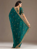 Graceful Teal Green Sequins Work Tissue Engagement Wear Saree With Blouse