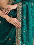 Graceful Teal Green Sequins Work Tissue Engagement Wear Saree With Blouse