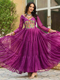 Graceful Wine Laheriya Printed Georgette Navratri Special Gown - Zeel Clothing