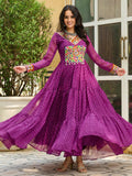 Graceful Wine Laheriya Printed Georgette Navratri Special Gown - Zeel Clothing