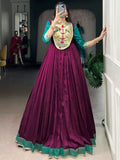 Graceful Wine Zari Weaving  Silk Engagement Wear Gown With Dupatta