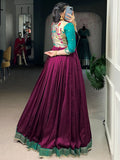 Graceful Wine Zari Weaving  Silk Engagement Wear Gown With Dupatta