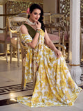 Graceful Yellow Floral Printed Chiffon Traditional Saree With Blouse - Zeel Clothing