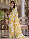 Graceful Yellow Floral Printed Chiffon Traditional Saree With Blouse - Zeel Clothing