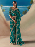 Grand Bottle Green Stone Embroidered Georgette Function Wear Saree With Blouse