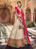 Grand Off-White Zari Weaving Viscose Silk Engagement Wear Lehenga Choli