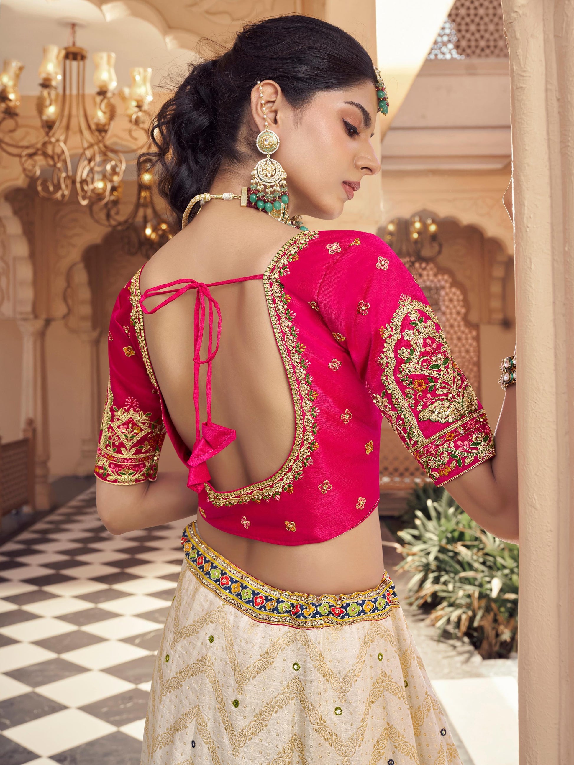 Grand Off-White Zari Weaving Viscose Silk Engagement Wear Lehenga Choli
