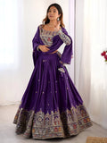 Grand Purple Sequins Embroidery Crepe Silk Evening Wear Lehenga Choli