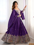Grand Purple Sequins Embroidery Crepe Silk Evening Wear Lehenga Choli