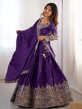 Grand Purple Sequins Embroidery Crepe Silk Evening Wear Lehenga Choli
