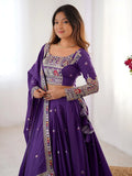 Grand Purple Sequins Embroidery Crepe Silk Evening Wear Lehenga Choli