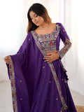 Grand Purple Sequins Embroidery Crepe Silk Evening Wear Lehenga Choli