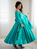 Grand Sky Blue Bead Embroidery Sequins Silk Evening Wear Anarkali Gown With Dupatta
