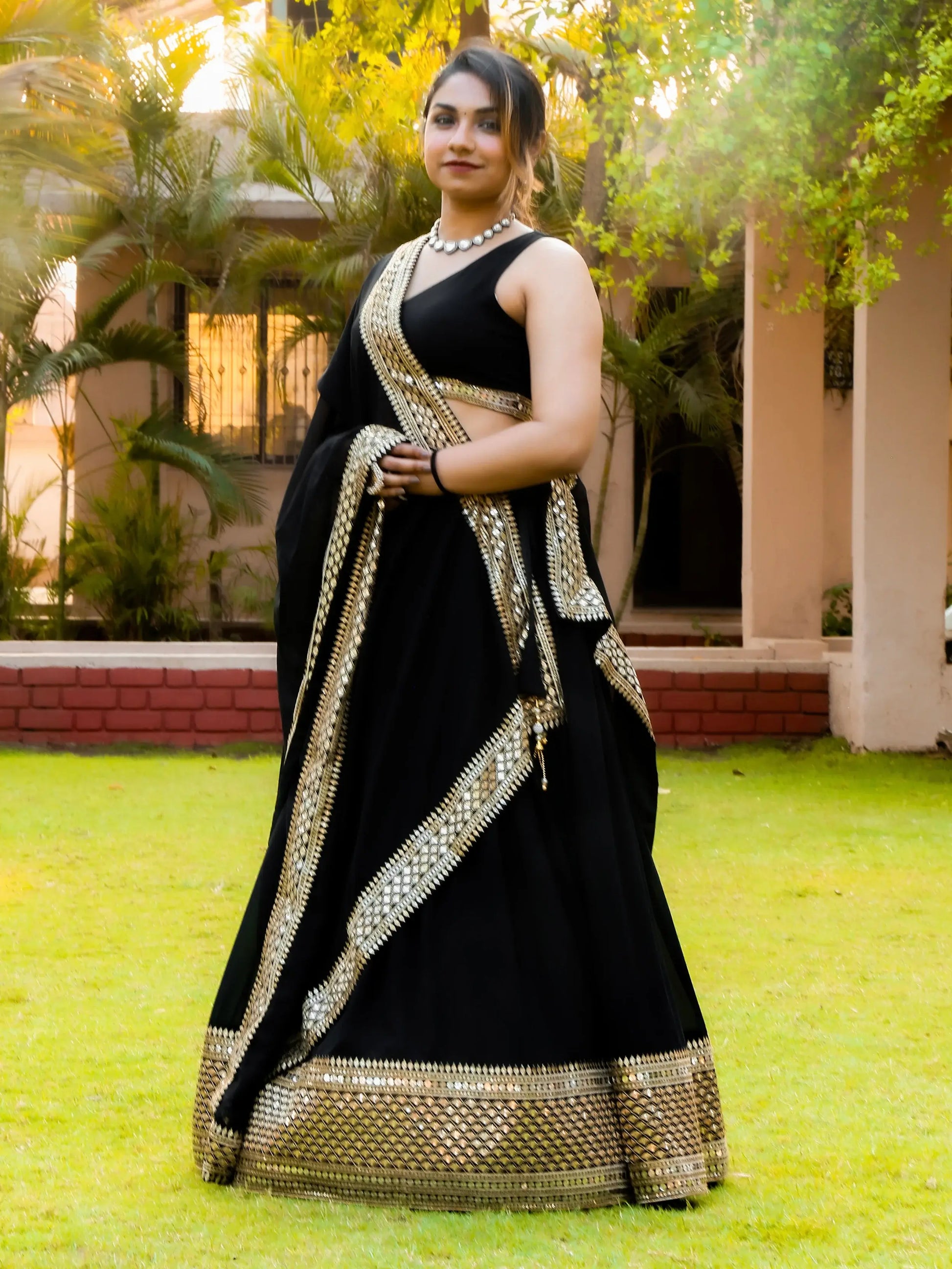 Great Black Zari Embroidered Georgette Reception Wear Lehenga Choli - Zeel Clothing