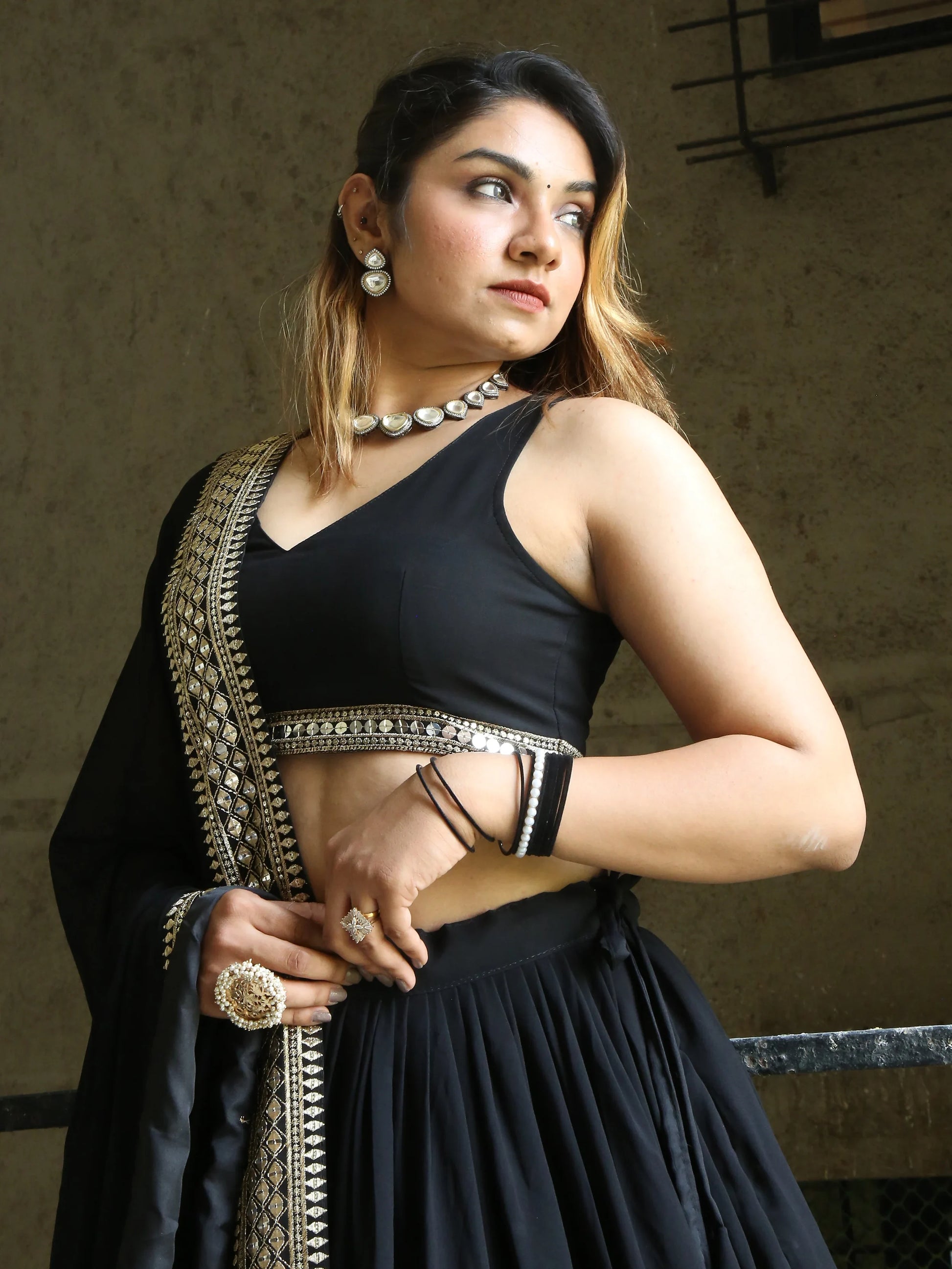 Great Black Zari Embroidered Georgette Reception Wear Lehenga Choli - Zeel Clothing