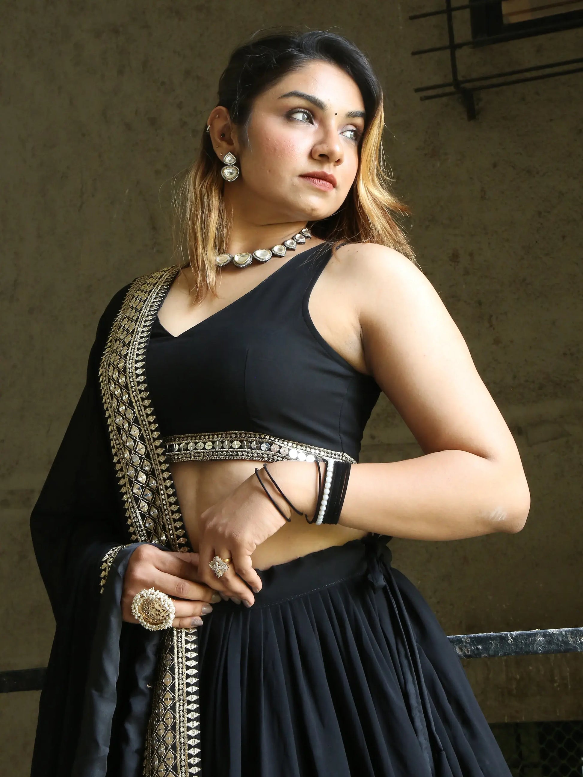 Great Black Zari Embroidered Georgette Reception Wear Lehenga Choli - Zeel Clothing