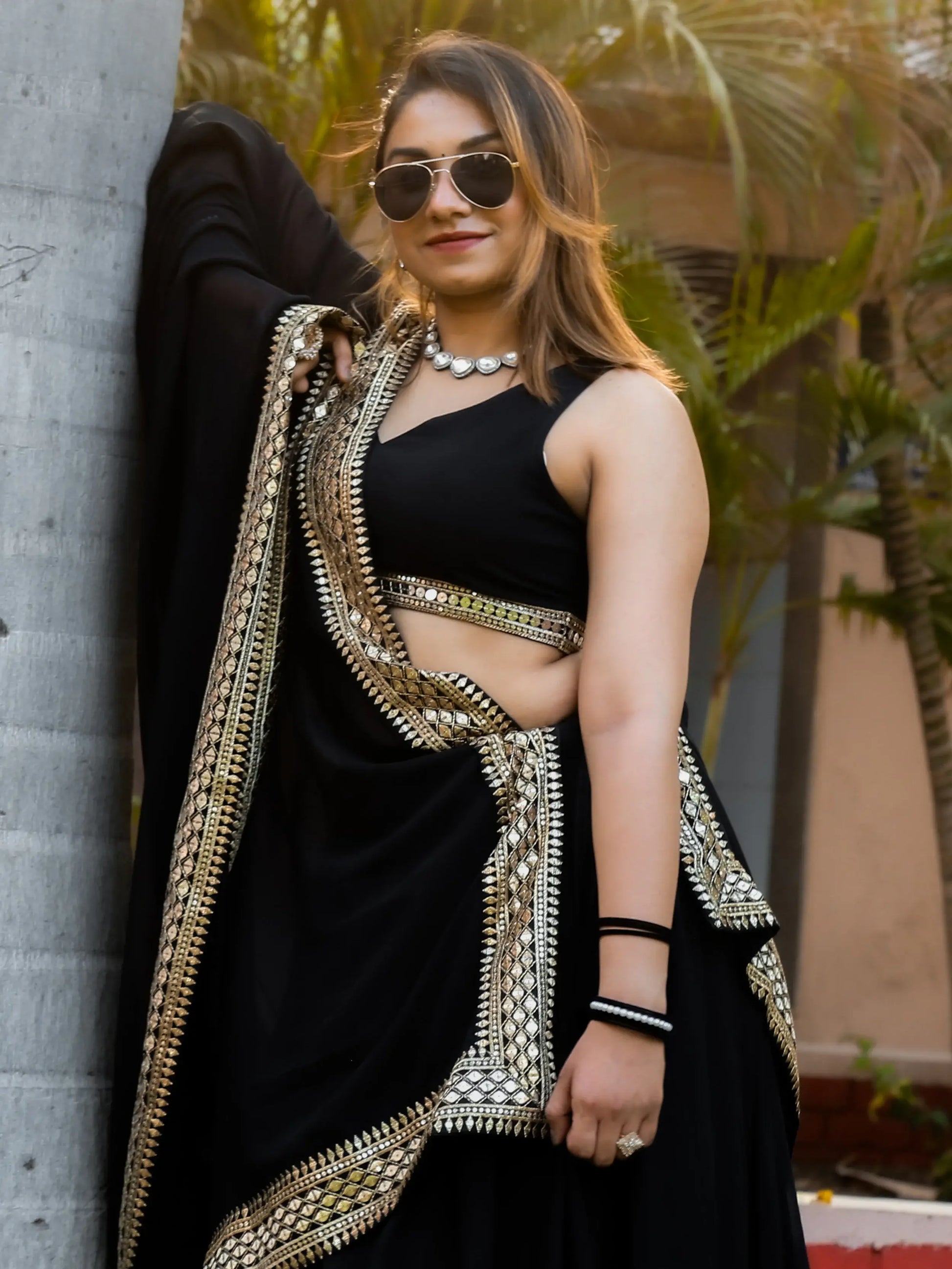 Great Black Zari Embroidered Georgette Reception Wear Lehenga Choli - Zeel Clothing