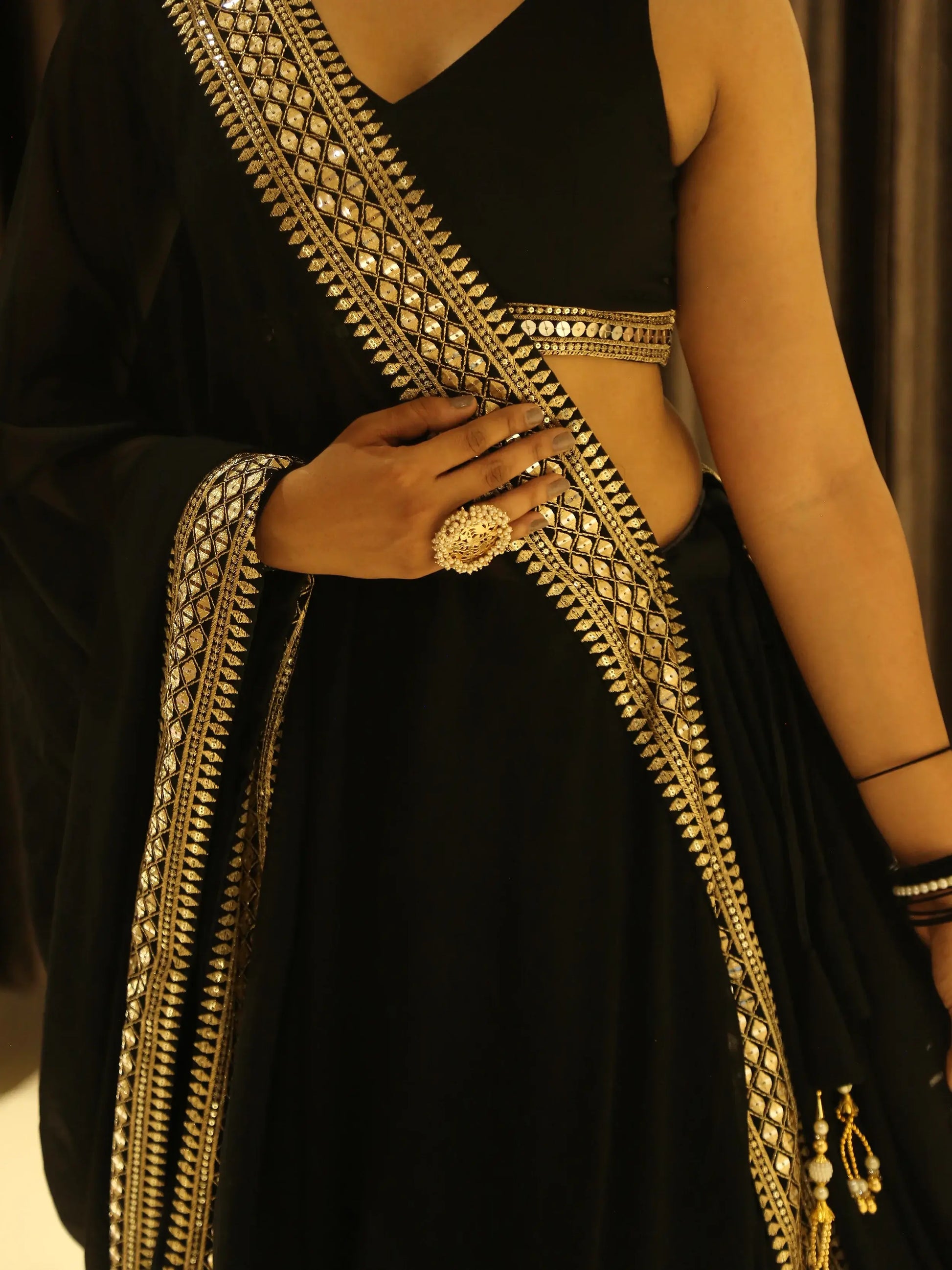 Great Black Zari Embroidered Georgette Reception Wear Lehenga Choli - Zeel Clothing