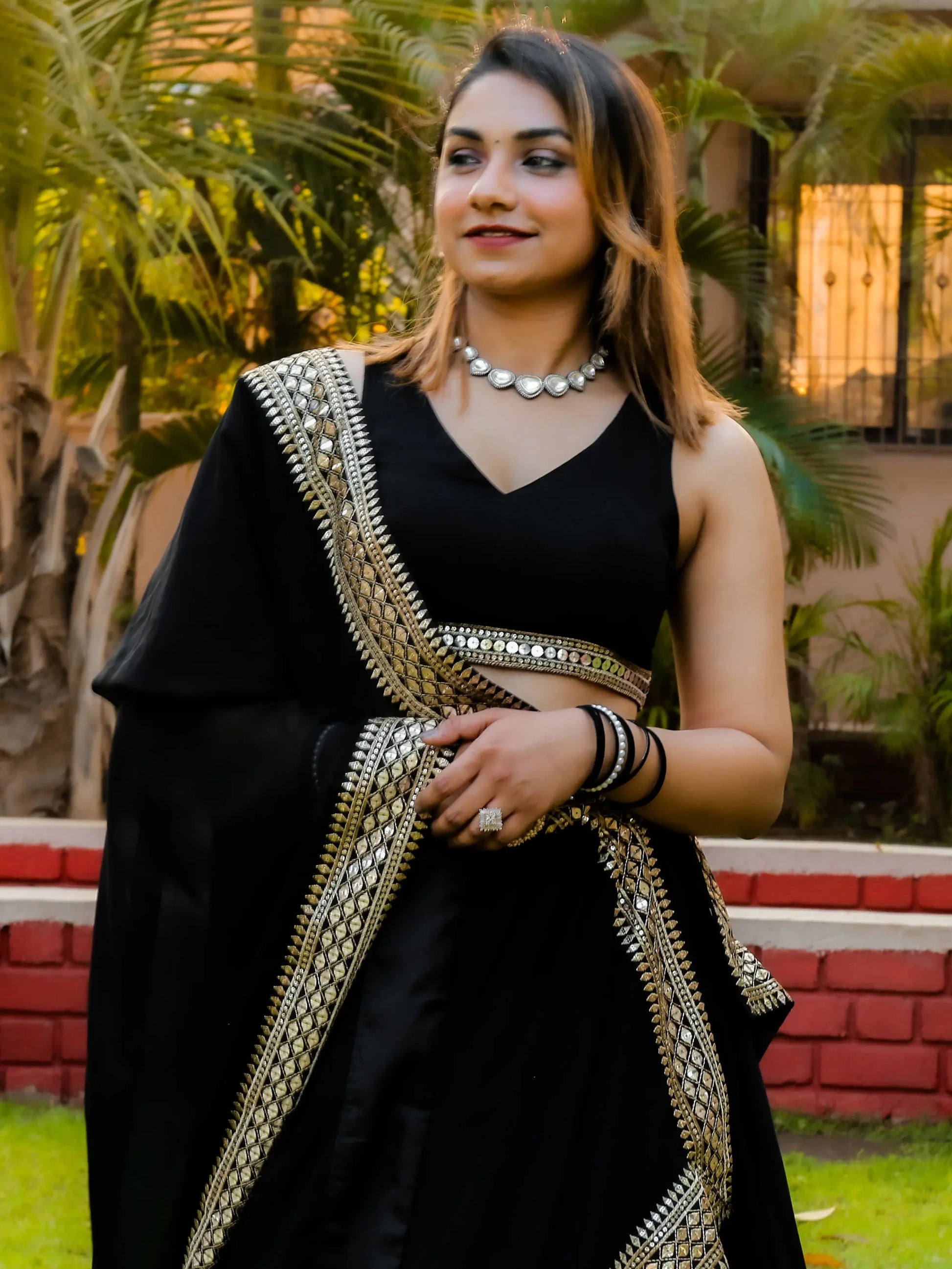 Great Black Zari Embroidered Georgette Reception Wear Lehenga Choli - Zeel Clothing
