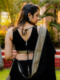 Great Black Zari Embroidered Georgette Reception Wear Lehenga Choli - Zeel Clothing