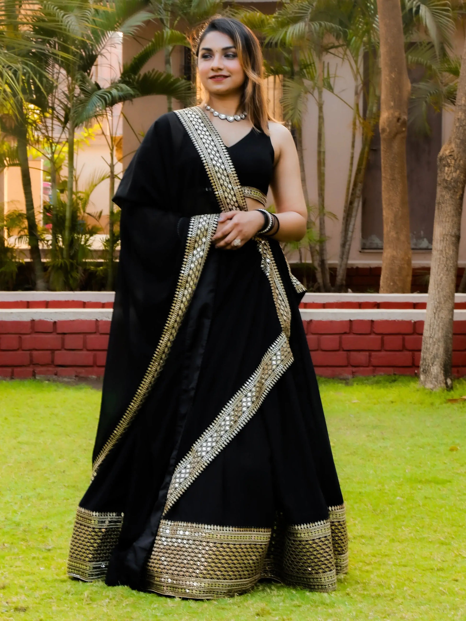 Great Black Zari Embroidered Georgette Reception Wear Lehenga Choli - Zeel Clothing