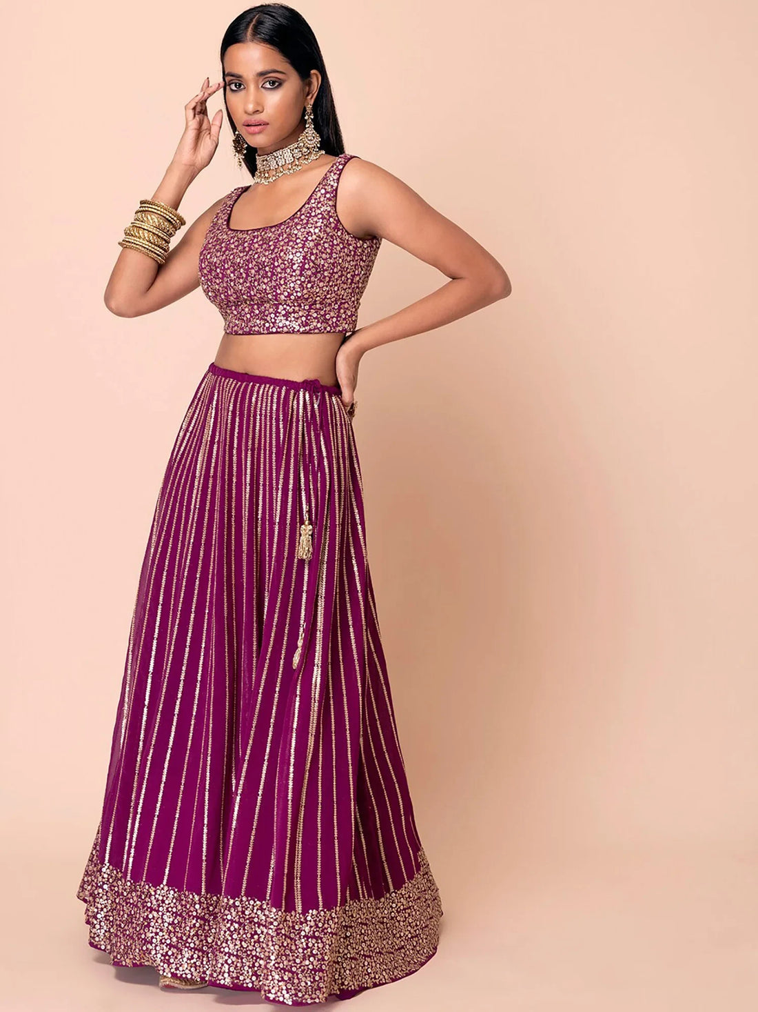 Great Dark Purple Sequin Georgette Engagement Wear Lehenga Choli - Zeel Clothing
