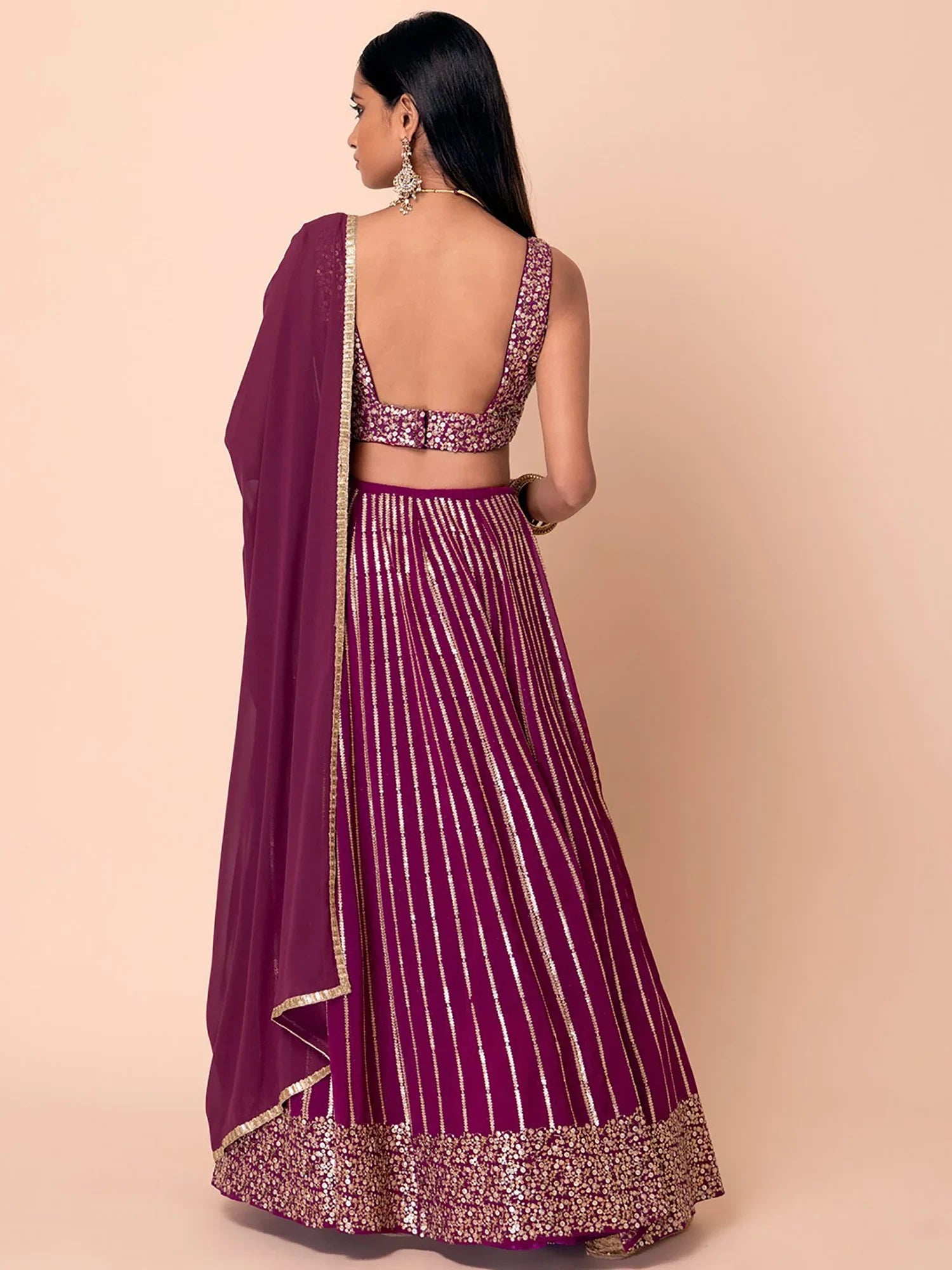 Great Dark Purple Sequin Georgette Engagement Wear Lehenga Choli - Zeel Clothing