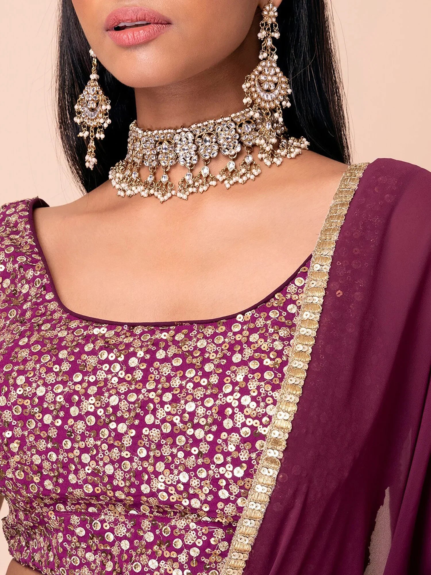 Great Dark Purple Sequin Georgette Engagement Wear Lehenga Choli - Zeel Clothing