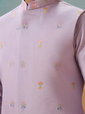 Great Lavender Sequins Work Viscose Silk Designer Men Kurta Set With Jacket