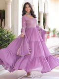 Great Lavender Zari Embroidery Georgette Event Wear Gown With Dupatta