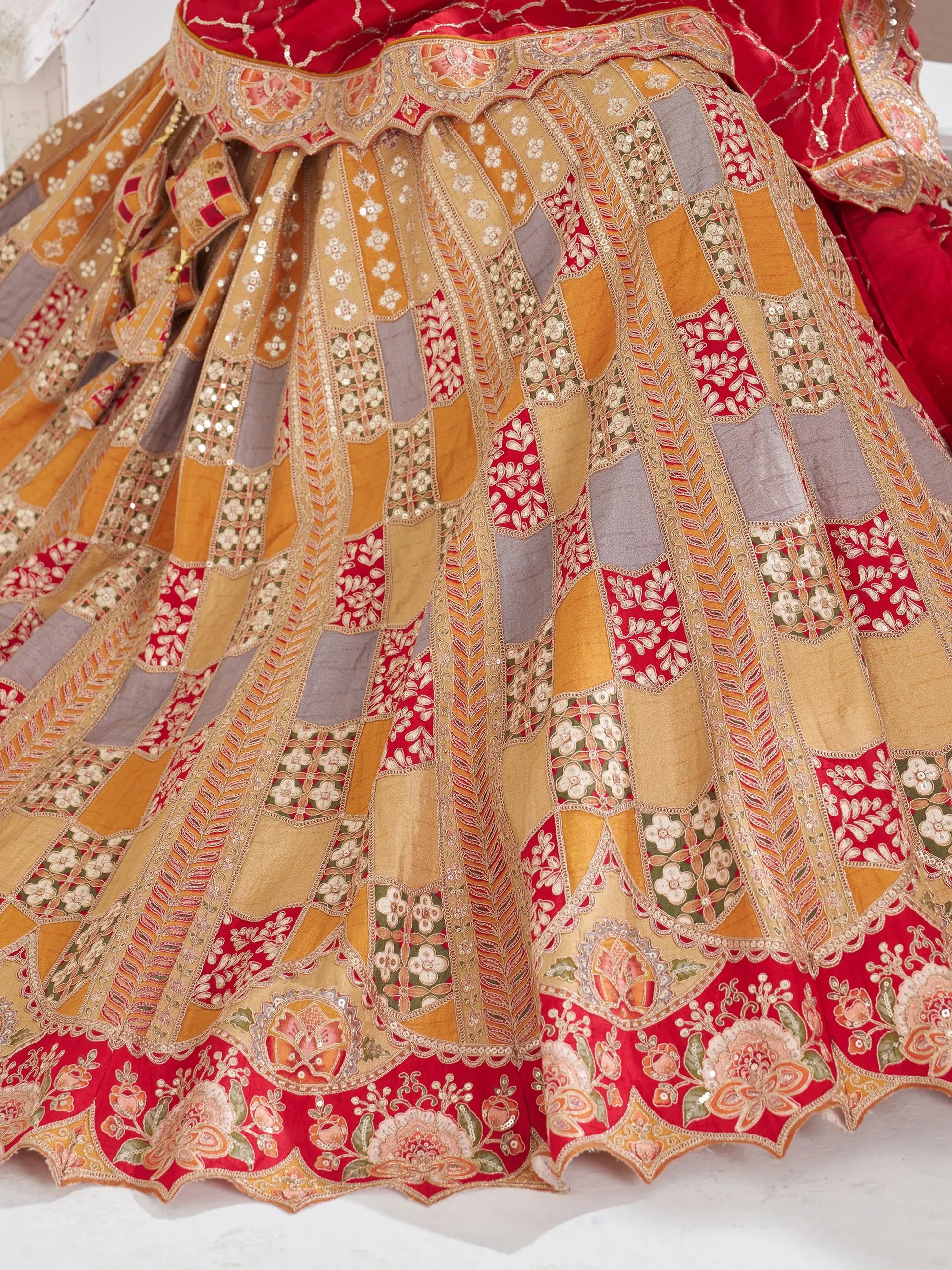 Great Mustard Yellow Thread Work Dola Silk Bridesmaid Lehenga Choli - Zeel Clothing