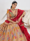 Great Mustard Yellow Thread Work Dola Silk Bridesmaid Lehenga Choli - Zeel Clothing