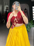 Great Mustard Yellow Zari Weaving Chanderi Traditional Lehenga Choli - Zeel Clothing