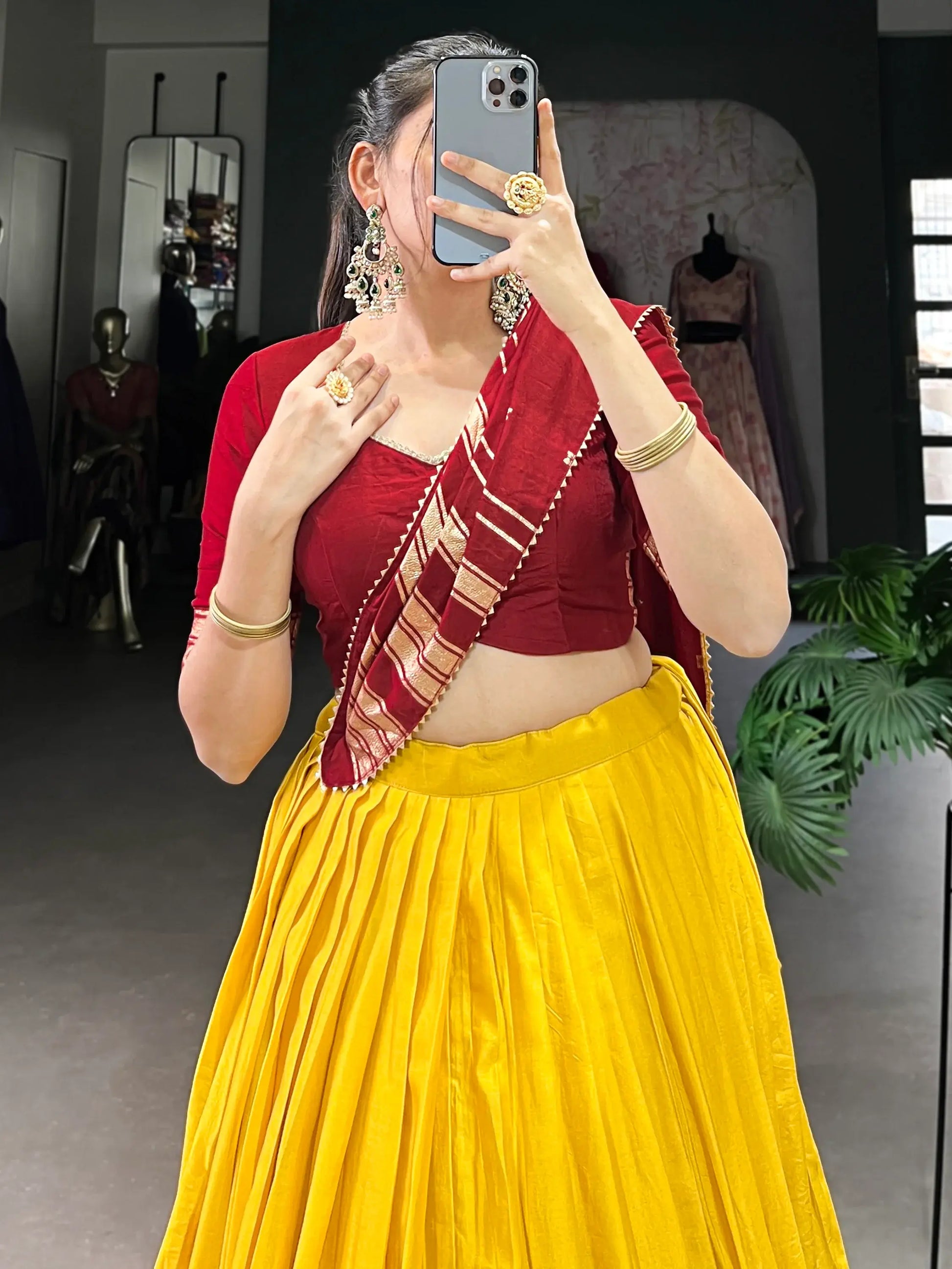 Great Mustard Yellow Zari Weaving Chanderi Traditional Lehenga Choli - Zeel Clothing