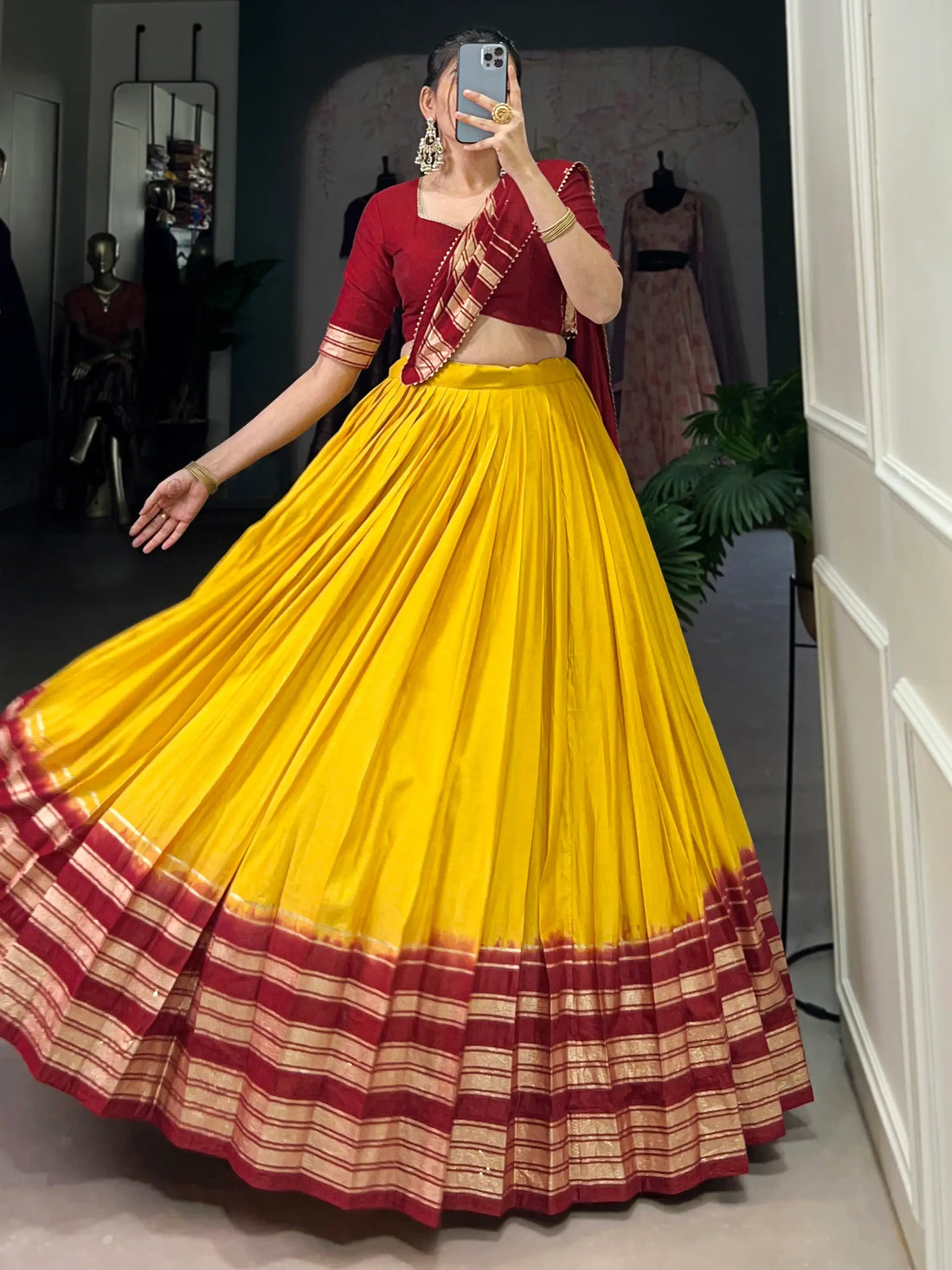 Great Mustard Yellow Zari Weaving Chanderi Traditional Lehenga Choli - Zeel Clothing
