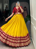 Great Mustard Yellow Zari Weaving Chanderi Traditional Lehenga Choli - Zeel Clothing