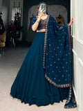 Great Navy Blue Thread Work Georgette Sangeet Wear Lehenga Choli - Zeel Clothing