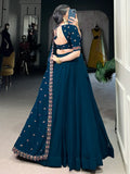 Great Navy Blue Thread Work Georgette Sangeet Wear Lehenga Choli - Zeel Clothing