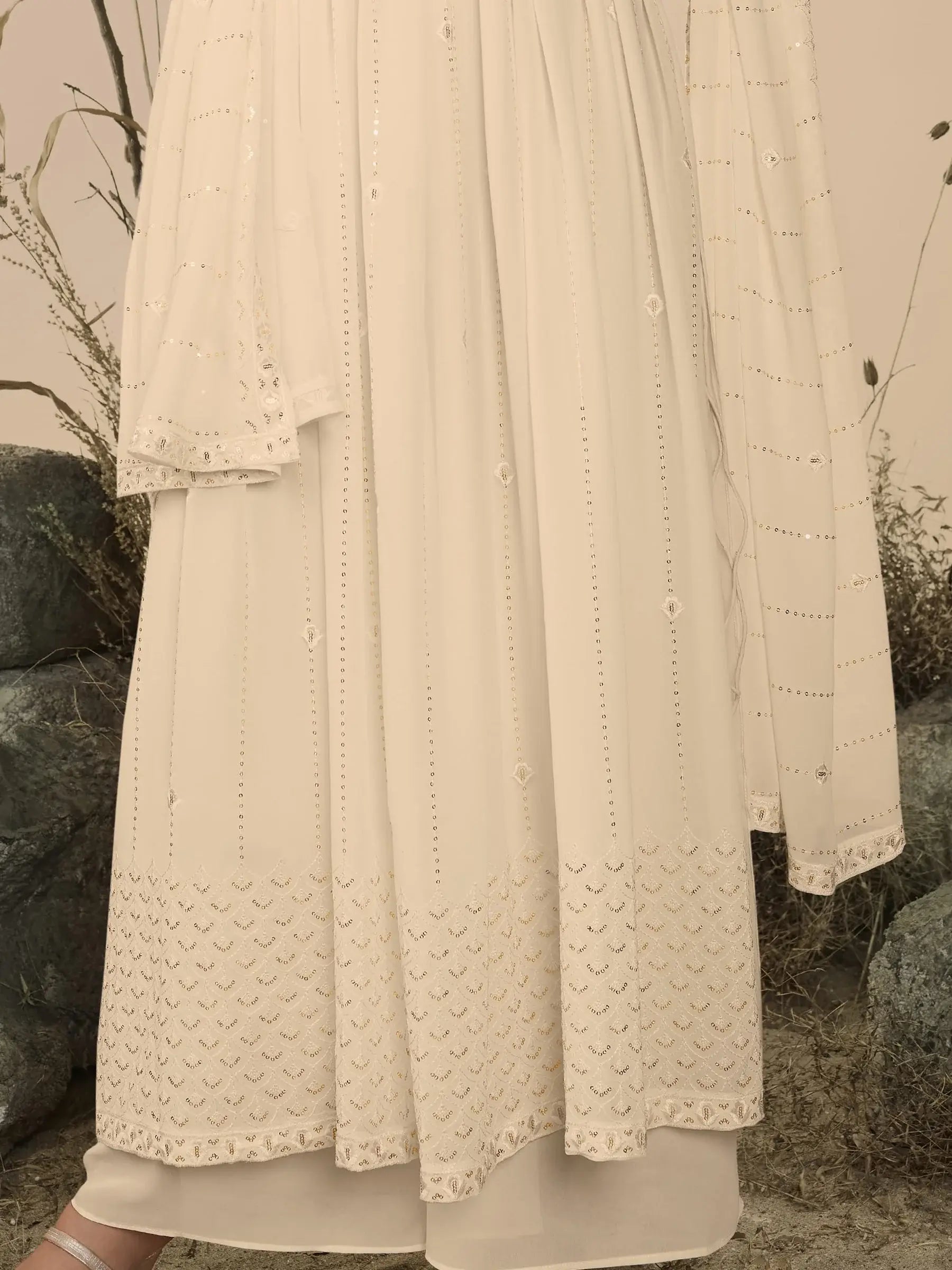 Great Off-White Sequins Georgette Ready-Made Palazzo Suit - Zeel Clothing